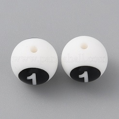 シリコンビーズ  白い丸に黒い数字  NUM。1  13.5mm  穴：2.2mm&nbsp;SIL-TAC0009-02A