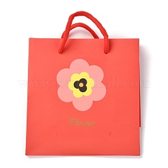 長方形の紙袋  綿ロープハンドル付き  花と言葉の花の模様  ギフトバッグやショッピングバッグ用  レッド  14x7.1x14.5cm&nbsp;CARB-J002-03A-04