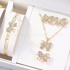 Bowknot Alloy Rhinestone Stud Errings & Ring & Pendant Necklaces & Bangle Sets for Women&nbsp;FS-WGFEA72-01