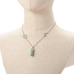 Bullet Faceted Natural Green Aventurine Pendant Necklace&nbsp;NJEW-JN03601-05
