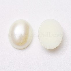 アクリル模造パールのカボション  オーバル  乳白色  10x8x3.5mm&nbsp;X-MACR-E007-8x10mm-J02