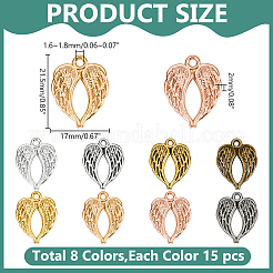 120個8スタイル亜鉛合金ペンダント  翼  ミックスカラー  21.5x16.5~17x2mm  穴：1.6~1.8mm  15個/スタイル&nbsp;FIND-WR0011-47