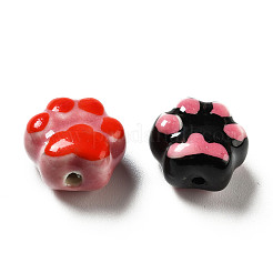 手作りプリント陶器ビーズ  足跡  ミックスカラー  13.5x15x9.5mm  穴：1.8mm&nbsp;X1-PORC-F005-02