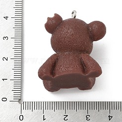 ハロウィン不透明樹脂ペンダント  プラチナトーンの鉄ループ付き  クマ  33.5x28x23mm  穴：2mm&nbsp;RESI-G115-01B