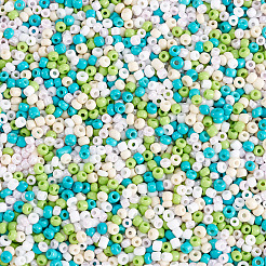不透明なガラスの丸いシードビーズ  混合色  ライトシーグリーン  2~2.5x1.5~2mm  穴：0.9mm  約12000個/袋&nbsp;GLAA-TAC0025-07A-03