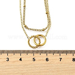 304ステンレススチールリングペンダントダブルレイヤーネックレス女性用  18KGP本金メッキ  13.98インチ（35.5cm）&nbsp;NJEW-M098-03G