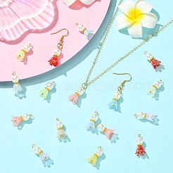 100個10色アクリルパーツ  金色の真鍮の金具とABS模造真珠付き  ブルーベル  ミックスカラー  20mm  穴：2.5mm  10個/カラー&nbsp;PALLOY-CJ00058