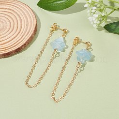 女性のための天然アクアマリンチップビーズダングルスタッドピアス  チェーンドロップピアス  ゴールドカラー  65x2mm  ピン：0.7mm&nbsp;EJEW-TA00028-01