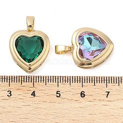 ラックメッキ真鍮チャーム  ハート型のガラスチャーム  長持ちメッキ  カドミウムフリー＆鉛フリー  18KGP本金メッキ  ミックスカラー  19x16.5x7mm  穴：3x5.5mm&nbsp;KK-I710-07