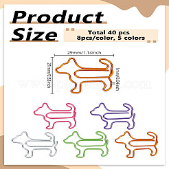 40Pcs 5 Colors Dog Shape Iron Covered with PET Plastic Paper Clips&nbsp;AJEW-LP0005-58
