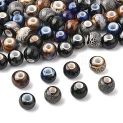 68 個 9 色の手作り磁器ビーズ  ロンデル  ファンシーアンティーク施釉磁器  ミックスカラー  8.2~9x7~7.5mm  穴：2.5~3mm&nbsp;PORC-FS0001-23A