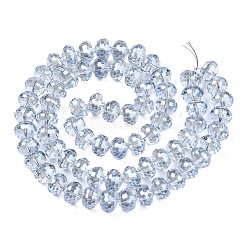 電気メッキ透明ガラスビーズ連売り  多面カット  ロンデル  ライトスチールブルー  10x7.5mm  穴：1.4mm  約68~70個/連  20.07~20.86インチ（51~53cm）&nbsp;EGLA-N002-16-A01