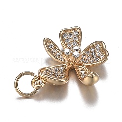 真鍮製マイクロクリアキュービックジルコニアペンダント  長持ちメッキ  5  - 花びらの花  18KGP本金メッキ  18x16.5x4.5mm  穴：3.5mm&nbsp;ZIRC-F120-043G