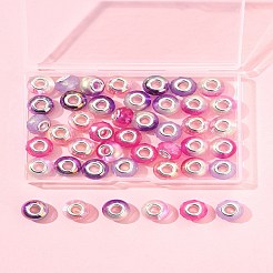 44個 7スタイル UVメッキ樹脂ヨーロピアンビーズ  大きな穴ビーズロンデル  プラチナトーン合金ダブルコア  ミックスカラー  13.5~14x9mm  穴：5mm&nbsp;RESI-FS0002-03