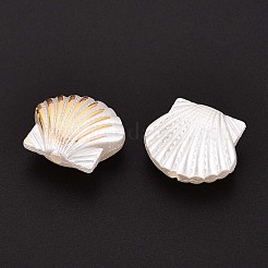 ABSプラスチックパール調ビーズ  シェル形状  ゴールドライン入り  半分メッキ  ホワイト  14x16x7~7.5mm  穴：1~1.6mm  約574個/500g&nbsp;OACR-T029-72C
