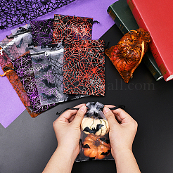50個 5色長方形プリント布巾着袋  ハロウィーンのテーマ  ミックスカラー  15.5x10x0.03cm  10個/カラー&nbsp;ABAG-SP0001-49