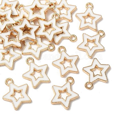 合金エナメルチャーム  スター  ライトゴールド  ホワイト  16x14x2mm  穴：1.6mm  約20個/袋&nbsp;ENAM-YW0003-01A-1