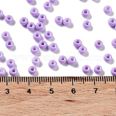 焼付塗装ガラスシードビーズ  ラウンド  ライラック  4x3mm  穴：1.2mm  約7650個/ポンド&nbsp;SEED-H002-I-A531-1