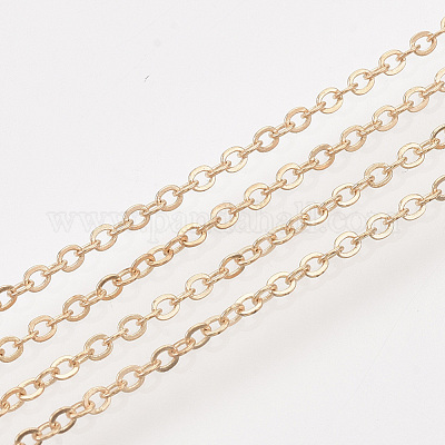 アイアン製アズキチェーン  ハンダ付け  スプールで  フラットオーバル  ライトゴールド  2x1.5x0.3mm  約100ヤード/ロール&nbsp;CH-S131-03LG-1