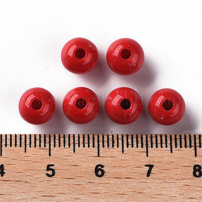 不透明なアクリルビーズ  ラウンド  ファイヤーブリック  8x7mm  穴：2mm  約1745個/500g&nbsp;MACR-S370-C8mm-A14-1