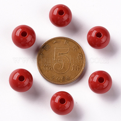 不透明なアクリルビーズ  ラウンド  ファイヤーブリック  10x9mm  穴：2mm  約940個/500g&nbsp;MACR-S370-C10mm-A14-1