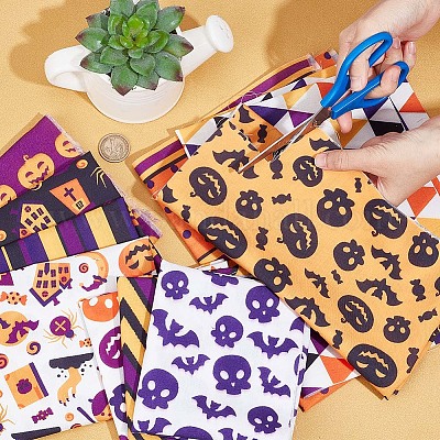 ハロウィン柄のポリコットン生地  パッチワーク用  パッチワークにティッシュを縫う  ホワイト  49.5~50x39.5~40x0.02cm  10シート/セット&nbsp;DIY-WH0032-07A-1