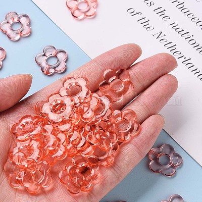 透明なアクリルビーズフレーム  花  鮭色  19x20x3.5mm  穴：1.6mm  内径：6.5mm  約632個/500g&nbsp;TACR-S154-29B-52-1
