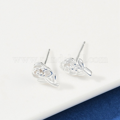 925スターリングシルバースタンドピアス  ローズ  銀  10x6.5mm&nbsp;EJEW-V019-03S-1