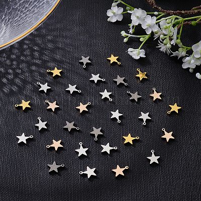 真鍮製チャーム  スター  ミックスカラー  12x10mm  穴：1.2mm  5色  6個/カラー  30個/箱&nbsp;KK-BC0006-80-1