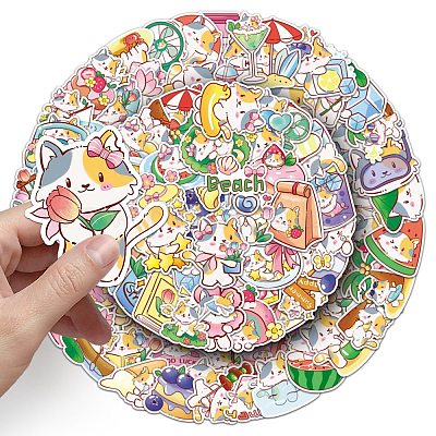 100Pcs Cat PET Stickers&nbsp;PW-WG73224-01-1