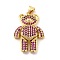 Brass Micro Pave Cubic Zirconia Pendants, Bear Charm, Mechanical Charm, Golden, Medium Violet Red, 26.5x18x7mm, Hole: 4x3mm