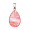 Synthetic Cherry Quartz Glass Pendants, Alloy Snap on Bails, Teardrop, 20mm