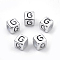 Plated Acrylic Beads, Horizontal Hole, Cube with Letter, Antique Silver, Letter.G, 6mm, Hole: 3mm, about 3000pcs/500g