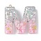 Resin Pendants, with Shell & Paillette & Gloden Alloy Loop, Letter A~B, Letter M, 42~44x11.5~57x7.5~8.5mm, Hole: 2mm