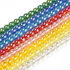 電気メッキ透明ガラスビーズ連売り  ABカラーメッキ  ラウンド  ミックスカラー  6~6.5mm  穴：1.4mm  約67~70個/連  14.76インチ〜15.16インチ（37.5~38.5cm）