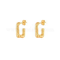 女性用304ステンレススチールスクエアスタッドピアス  ハーフフープピアス  18KGP本金メッキ  16x13mm