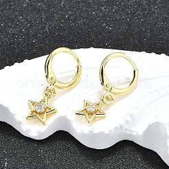 Star Brass Micro Pave Clear Cubic Zirconia Hoop Earrings&nbsp;EJEW-H157-04G