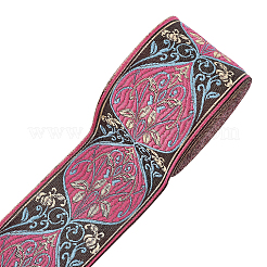 刺繍チロリアンテープ  ジャカードリボン  服飾材料  花柄  赤ミディアム紫  2-3/8~2-1/2インチ（60~65mm）  約7.66ヤード（7m）/ロール&nbsp;OCOR-WH0073-47A-01