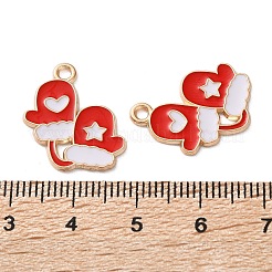 合金エナメルチャーム  クリスマステーマ  ライトゴールド  手袋  19.5x17x1.2mm  穴：1.6mm&nbsp;ENAM-I061-01KCG-19B