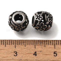 304ステンレススチールヨーロピアンビーズ  大穴ビーズ  花とロンデル  アンティークシルバー  10.5x10mm  穴：4.5mm&nbsp;STAS-D191-20A-AS