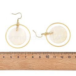 天然カピス貝のフラットラウンドいぶら下がりピアス  304ステンレススチールピアスフック付き  ゴールドカラー  51x35mm&nbsp;EJEW-JE07337