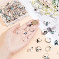85Pcs 85 Style Rhombus & Crown & Heart & Moon & Flower Rhinestone Open Cuff Rings Set with Imitation Turquoise Beaded&nbsp;RJEW-AR0001-03
