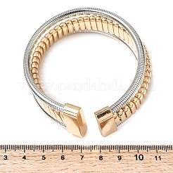 女性用ツートンカラーの鉄製マルチ連スネークチェーンカフバングル  プラチナ·ゴールデン  内径：2.20インチ（5.6cm）  ワイド：21mm&nbsp;BJEW-P390-01A-A