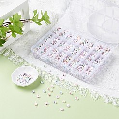 288g26スタイルの白いアクリルビーズ  混合色の文字が付いたフラットラウンド  a～zの文字  7x3.5~4mm  穴：1.5mm&nbsp;SACR-X0015-16