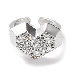 Heart Rack Plating Brass Micro Pave Clear Cubic Zirconia Open Rings&nbsp;RJEW-D020-09P
