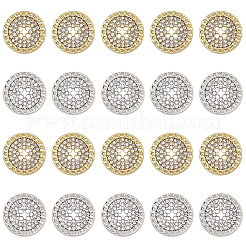 20色合金ボタン2個  ラインストーン付き  フラットラウンド  プラチナ·ゴールデン  15x2.5mm  穴：1.2mm  10個/カラー&nbsp;BUTT-GF0004-09