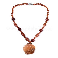 Natural Carnelian Flower Pendant Necklaces&nbsp;NJEW-N064-08E