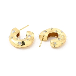 キュービックジルコニア C-SHAP スタッドピアス  女性のための本物の 18 k ゴールド メッキ ハーフ フープ イヤリング  カドミウムフリー＆鉛フリー  透明  20x6mm  ピン：0.9mm&nbsp;EJEW-P213-02G-02