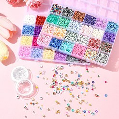 DIY ガラスシード & プラスチック & ポリマー粘土ビーズブレスレット作成キット  ミックスカラー  4~7x4x0.6~4mm  穴：1.2~1.8mm&nbsp;DIY-FS0007-07