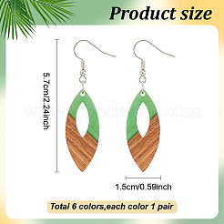 6 Pair 6 Color Resin & Wood Dangle Earrings with Iron Pins&nbsp;EJEW-AB00031